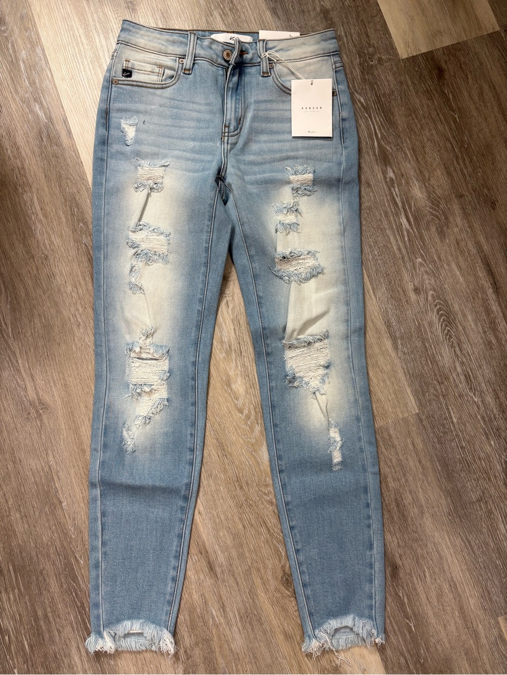 KanCan Light Blue Distressed Mid Rise Ankle Skinny Jeans